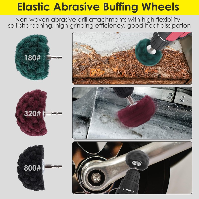 HighFree 9PCS Non Woven Abrasive Buffing Polishing Wheel Drill Attachment