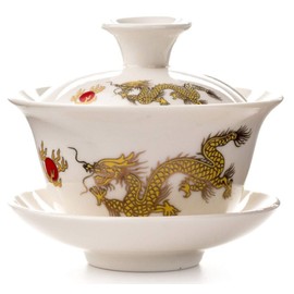 Emoyi Gold Dragon Porcelain Sancai Cup Gaiwan Kongfu Teaset With Lid And Suacer
