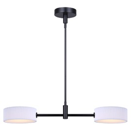 Canarm CARMYNN 2-Light LED Rod Pendant, Matte Black, White Ribbed Fabric Shade, Dimmable, Adjustable Height, Modern Ceiling Light for Kitchen Island or Dining Area