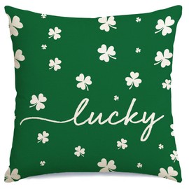 RABUSOFA St.Patrick's Day Pillow Covers 16x16 Inch,Lucky Shamrock Decorations Holiday Spring Decorative Pillow Case Decor for Sofa Couch Green and White