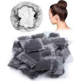 100Pcs Red para Cabello, Red de Pelo Tejida, Mesh Cap, Malla Elástica Invisible para Mujeres, Gorro Desechable Tipo, Malla Elástica Invisible para Peluca Ajustable, Bollo de Ballet, Dormir y Cocinar (Negro)