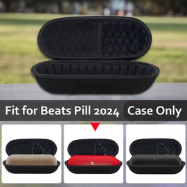 Hard Carrying Case for Beats Pill 2024 Bluetooth Speaker,Shockproof Protective Travel Case with Foam Padding and Mesh Pocket for New Beats Pill Accessories,Black