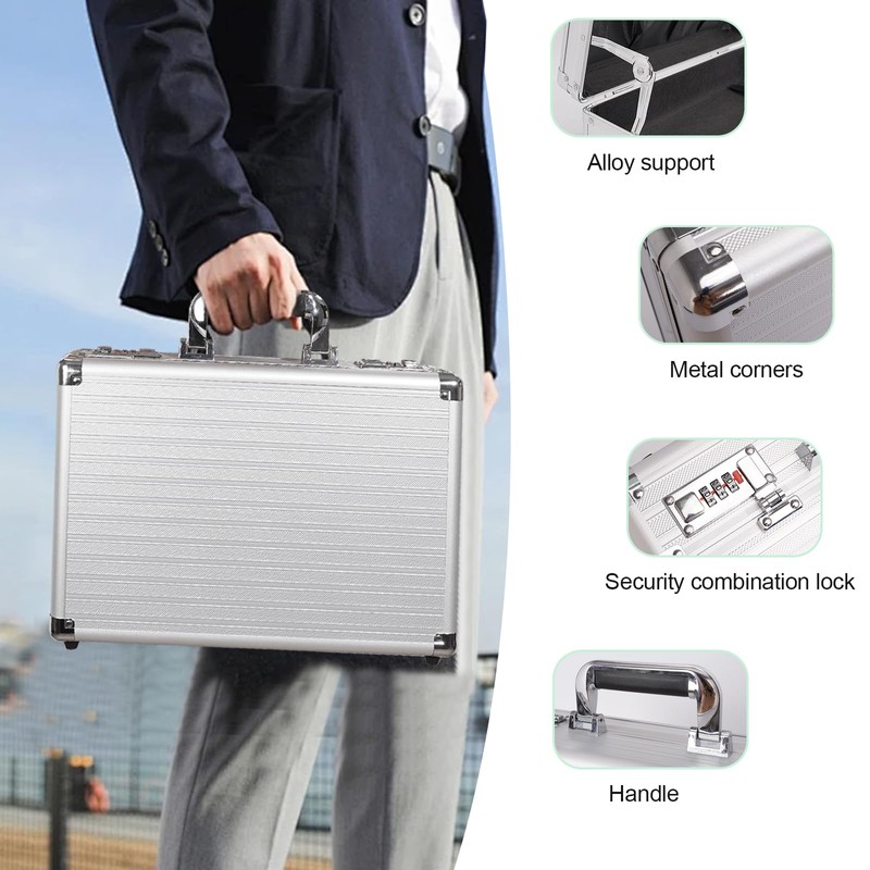 BAGAKE Locking Briefcase, Metal Brief case with Dual Combination, Aluminum