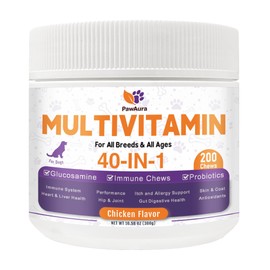 Dog Multivitamin Chewable, 40-in-1 Dog Vitamins & Supplements for Dogs, Hip & Joint Supplements, Immune System, Skin & Coat, Gut Health, for All Ages All Breeds (200 Chews Chicken Flavor)