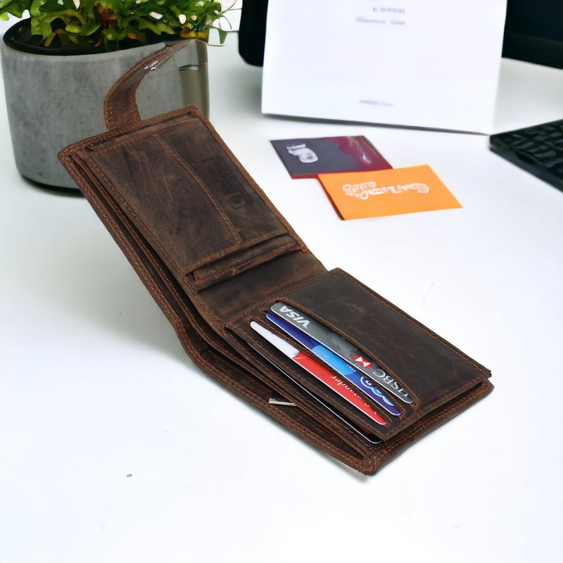 MORUCHA Wallets Men Anti-Theft RFID Blocking Genuine Distressed Hunter Leather