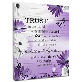 LB Rustic Purple Floral Wall Art for Bathroom Bible Verse on Vintage Grey Wood Canvas Wall Art Wall Paintings Home Decor Daisy Wall Pictures for Living Room Bedroom Office Ready To Hang,12x16 Inch