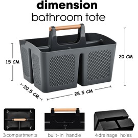 ALINK Portable Shower Caddy Basket with Compartments, Plastic Divided Cleaning Caddy Organiser Storage Tote with Handle for Bathroom, College, Dormitory Room Essentials - Black