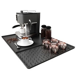 Silicone Coffee Mat,16''x24'' Coffee Bar Mat with Detachable Dish Drying Mat,2PCs Kitchen Bar Accessories Fit Under Maker Espresso Machine,Dish Drying Mat (Black, 16''x24'')