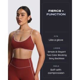 Aoxjox Women's Color Block Workout Sports Bras Fitness Blackless Padded Lexi Lined Strappy Bra Athletic Yoga Crop Tank Top, Burgundy/Woodrose, Small