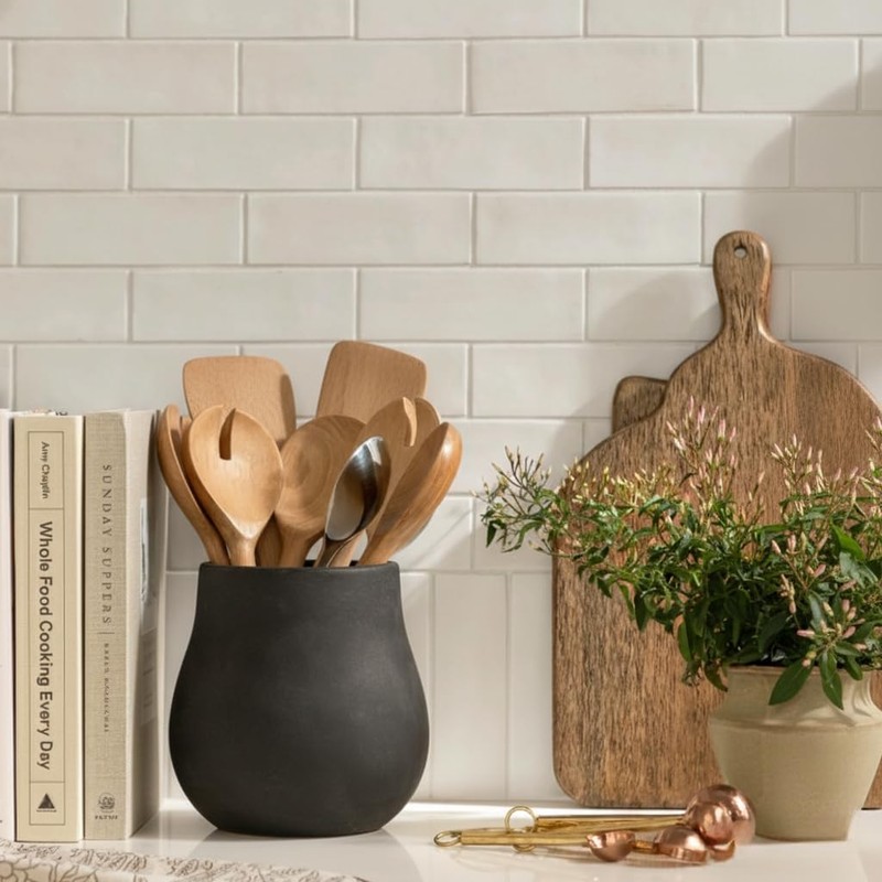 JIEMEI HOME Kitchen Utensil Holder, 6.61" Ceramic Rustic Utensil Crock