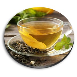 1 x Round MDF Magnet - Green Tea Cup Healthy Organic 21658