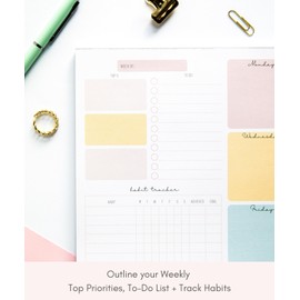 Lamare Weekly Planner Notepad Tear Off – 52 Undated Weekly Sheets Daily To Do List N...
