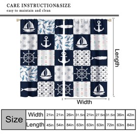 Fblifil Navigation Patchwork Curtain,Nautical Anchor Sailboat Rudder Graffiti Ocean Adventure Navy White Plaids Printed Rod Pocket Window Treatments for Bedroom Living Room 42" W X 45" L
