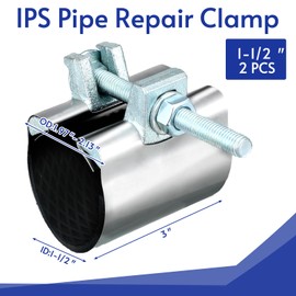 Tandefio 2 Pcs IPS Pipe Repair Clamp 304 Stainless Steel Pipe Clamp Patching and Repairing Leaky 3 Inch Length Suitable for Coppe Galvanized Steel(1-1/2 Inch)