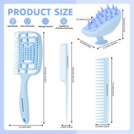 precious harvest Massage Shampoo Brush Cut-out Hair Combs Wide-toothed and Pointed-end Combs Macaroon Coloured Combs For All Hair Types (Light blue)