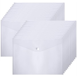 Clear Plastic Wallets 24Pcs - A4 File Document Paperwork Folder Popper Pocket Wallet with Button