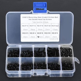 Screw Screw with Nut, 300 Pieces Black Alloy Steel 12.9 Degree M2.5 x 3-20mm Hex Socket Cap Screw Screw with Nut Easy Storage and Portability
