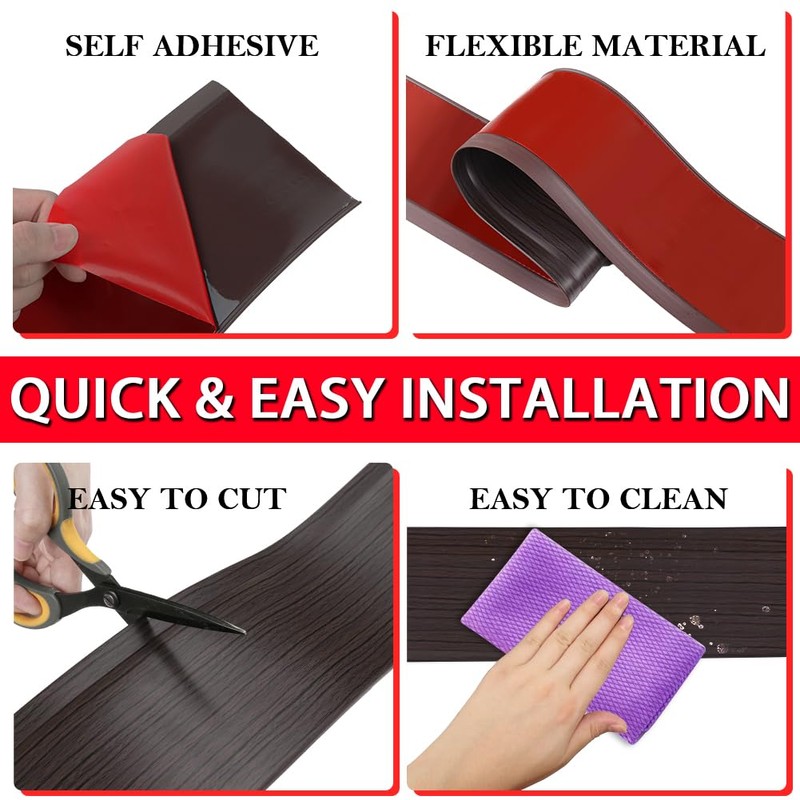 FONUNO Vinyl Wall Base Baseboard Molding Trim 4" Flexible Self