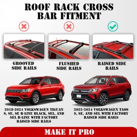 KitsPro 260lb Roof Rack Cross Bars for 2018-2024 VW Volkswagen Tiguan, 2022-2024 VW Volkswagen Taos, Matte Black Heavy Duty Aluminum Cargo Crossbar (ONLY FIT Factory Raised Side Rails)