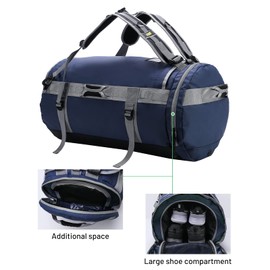 MIER Large Duffel Backpack Sports Gym Bag with Shoe Compartment, Heavy Duty and Water Resistant, Navy Blue, 45L