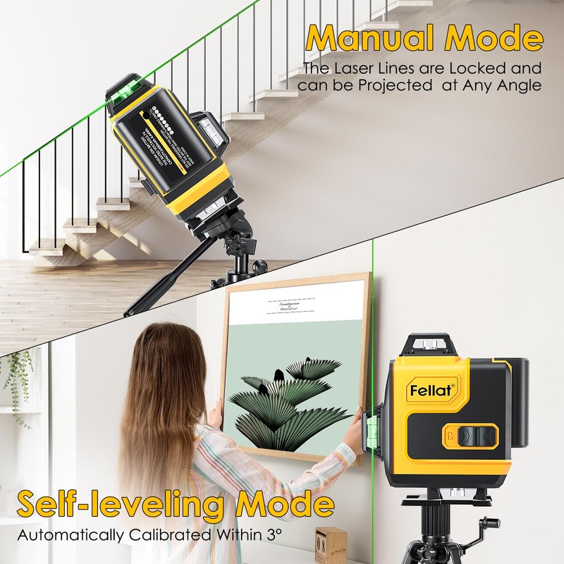 Laser Level, FELLAT 4x360°4D 16 Lines Laser for Construction, Two
