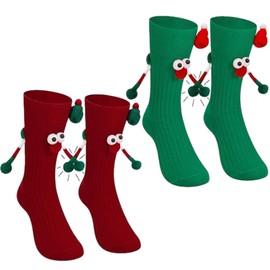 Christmas Socks, Funny Socks, 2 Pairs of 3D Socks with Saying, Unisex Christmas Socks with Magnetic Arms, Funny Hand In Hand Friendship Socks Christmas for Men and Women, red and green