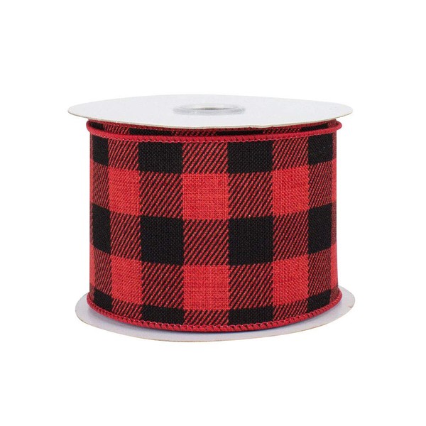 Buffalo Plaid Wired Ribbon Decoration - 2 1/2" x 10 Yards, Red & Black, Christmas, Wreath, Farmhouse Decor, Garland, Gifts, Wrapping, Wreaths, Bows, Boxing Day, Valentine's Day