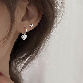 Full Love Heart Drop Dangle Sterling Silver Small Hoop Earrings for Women Teen Girls Cartilage Sleeper Huggie Hoops Cute Jewelry Birthday Valentine's Day Jewelry Gifts for Mom Daughter BFF