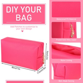6 Pcs Preppy Patch Makeup Bag PU Leather Cosmetic Bag Waterproof Neat Travel Toiletry Pouch Portable Makeup Bag for Women Friends Cosmetic Organizer Travel Toiletry Pencil Case (Rose Red)
