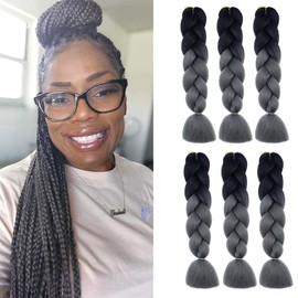 Ombre Braiding Hair Extensions Black to Dark Grey Professional High Temperature Hair Braids 24 Inch(B35-6Packs)