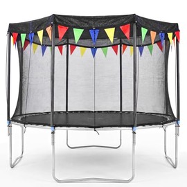 2026 Upgraded Round Trampoline Shade Cover, 4Lbs Heavy Duty Cover Accessories for 8 10 12 14 15 16FT Trampoline for Sun Protection, Sun Shade with Colorful Flag and 98FT Elastic Cord, Non Tears Easily