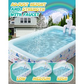 Inflatable Pool for Kids and Adults, Large Blow up Swimming Pool (118" L x71 W x 23.5" H), Unicorn Pool for Kids with Sprinkler, Thicken Oversized Pools for Whole Family Party Backyard Garden Outdoor
