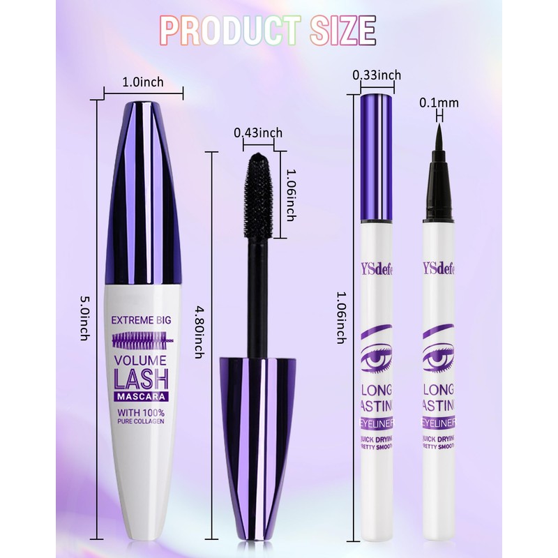 Burgundy Mascara Eyeliner Pen Kit, Waterproof Tube Mascara Eye Liner