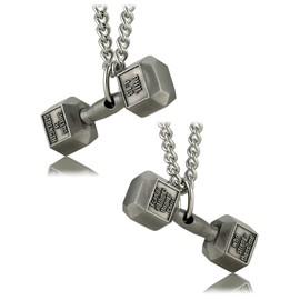 Shields of Strength Men's Antique Finish Dumbbell Necklace - Philippians 4:13