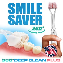 SMILE SAVER 360° Deep Clean 3-Sided Toothbrush | 3X Triple Clean + Soft Gum Massage | Built-in Tongue Scraper | Child Kids Adults Braces Special Needs Travel (Pink Brush Head (Ultra Soft))