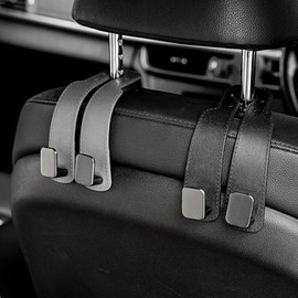 Pack of 2 Car Storage Hooks, Leather Car Seat Double Hooks Back Hooks, Storage Hooks for Car Seat, Car Headrest Hook (Black)