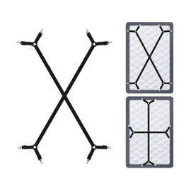 ds. distinctive style Bed Sheet Straps 2 Pack Mattress Fitted Sheet Holding Straps for Queen/King Beds, Twin XL Adjustable Elastic Bands and Corner Clips