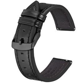 BISONSTRAP Leather Watch Straps, Quick Release Replacement Band for Men and Women-20mm,Black (Black Buckle)