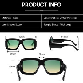 SODQW Trendy Square Sunglasses for Women Men, Designer Fashion Vintage Shades Retro Sun Glasses