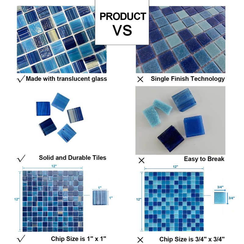 LSDECO 5 Sheets Glass Mosaic Tiles Backsplash, Pool Tiles, 12"