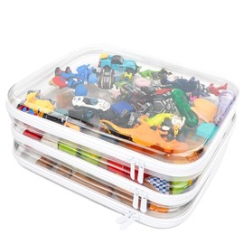3PCS Clear Hard Shell Zipper Case,Toy Organizers and Storage Box,Clear Toiletry Cosmetic Case,Travel Makeup Bags,Diaper Bag Organizer,Pencil Case,Large Stackable Portable Zipper Pouches 13.8*11.8*2 IN