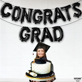 KatchOn, Congrats Grad Balloons Black - 16 Inch | Congrats Balloons for Graduation Decorations 2024 | Congratulations Balloons, Black Graduation Decorations Party 2024 | Graduation Balloons