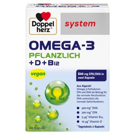 Doppelherz System Omega-3 Plant - Algae Oil - Vitamin D as a Contribution to the Normal Function of the Immune System - 120 Capsules