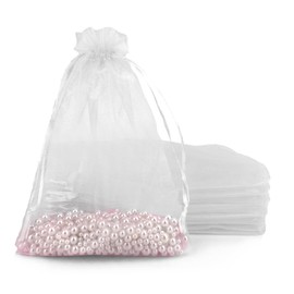 Clear Gift Bags, 100 PCS Organza Bags(5x7 inch), Satin Jewelry Gift Bags with Drawstrings, Holiday Candy Goodie Treat Cookie Mesh Sachet Pouch Bags for Wedding Party Favors Supplies Bulk Stocking Sack