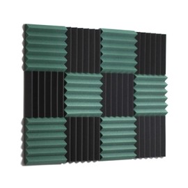2x12x12 (12 Pk) DARK GREEN/CHARCOAL Black Acoustic Wedge Panels Soundproofing Studio Foam Tiles