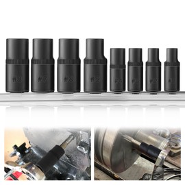 Feekoon 70500 Tap Socket Set, 1/4" and 3/8" Drive Tap Socket Adapter Fits MCTI Standard, Fractional, NPT, and Metric Threads up to 1/2" and 12mm, with Iron Holder, 8 Pack