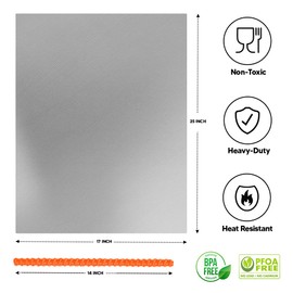 Oven Liners for Bottom of Oven Silver (2-pack) Bundled with Rack Shield (2-pack) - Large Mat for Bottom of Stove (17"x 25") and 14" Orange Range Guards for Racks - Reusable & Heat Resistant