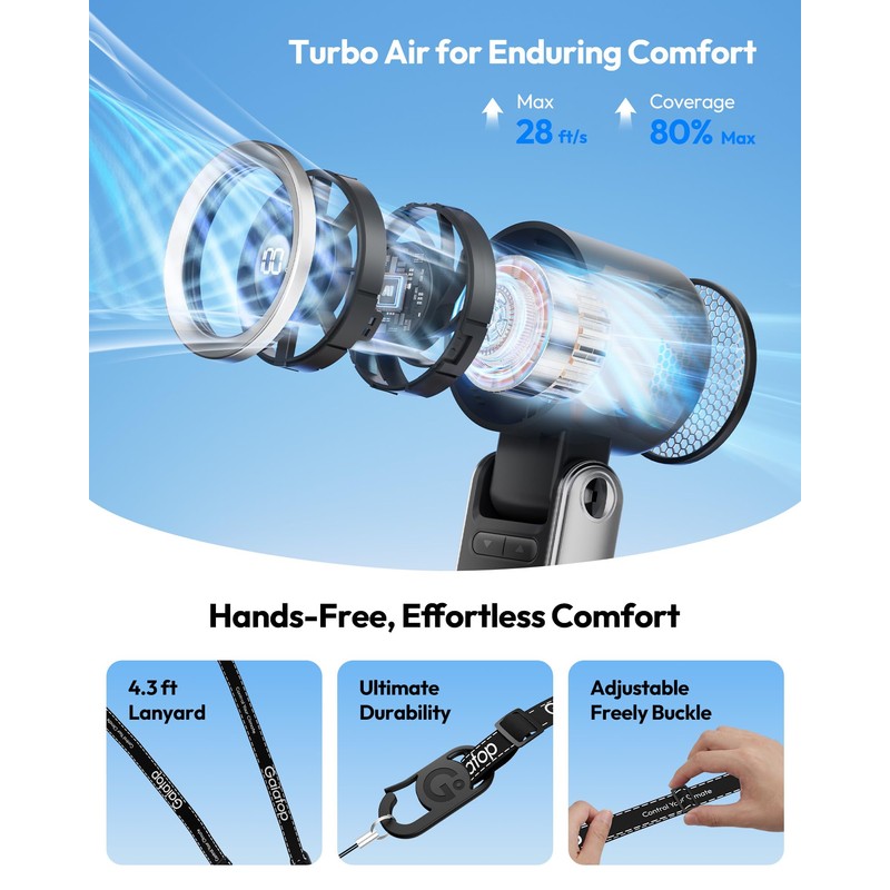 Gaiatop Portable Handheld Turbo Fan, 15 Hrs Cooling, 180° Foldable