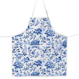 JNIAP Chinoiserie Kitchen Apron Chinoiserie Floral Apron Chinoiserie Kitchen Accessories Chinoiserie Gifts (Floral blue ap)