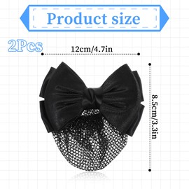 2 Pcs Hair Nets for Buns Black Bowknot Decor Snood Net Bowknot Mesh Crochet Hair Net Hair Snood Net Hair Bun Holders Snoods for Women Hair Equestrian Hair Net Bun Cover Bun Holders for Women's Hair